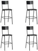 vidaXL Bancos de bar 4 pcs contraplacado maciço e aço preto