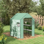 Estufa de jardim 140 x 143 x 190 cm com 1 porta, 1 janela e prateleiras de 3 níveis para legumes, plantas e flores; cobertura em PE Verde