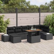 vidaXL Conjunto de Jantar pro Jardim com 8 Peças e Almofadas Pretas em Rattan Sintético e Acácia