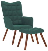 vidaXL Cadeira de descanso com banco veludo verde-escuro