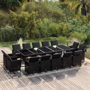 vidaXL 15 pcs conjunto jantar p/ jardim c/ almofadões vime PE preto