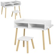 HOMCOM Conjunto de Mesa e Cadeira Infantil Mesa para Crianças com Bancada de Blocos de Construção e Rolo de Papel Branco | Aosom Portugal