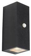 Candeeiro de parede preto 2 luzes IP44 com sensor de movimento - Baleno