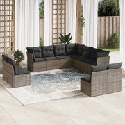 vidaXL 11 pcs conjunto sofás de jardim c/ almofadões vime PE cinzento