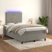 vidaXL Cama box spring c/ colchão/LED 120x200 cm veludo cinzento-claro