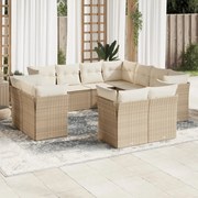 vidaXL 11 pcs conjunto sofás de jardim c/ almofadões vime PE bege