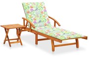vidaXL Espreguiçadeira de jardim com mesa e almofadão acácia maciça