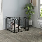 Parque para Cães com 4 Painéis Dobrável 82x82x60 cm com Porta e Fechadura para Exterior e Interior Cinza Escuro