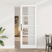 vidaXL Porta Deslizante com Conjunto de Ferragens 'ORKDAL'Branco Madeira Sólida &amp; Vidro