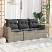 vidaXL 3 pcs conj. sofás jardim c/ almofadões vime PE cinzento-claro