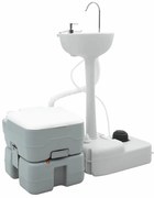 vidaXL Toilette de Camping e Suporte para Lavar as Mãos Portátil , Cinza e Branco