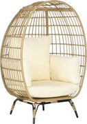 Outsunny Poltrona em formato de cesto com aparência de rattan, almofadas macias, estrutura em alumínio, kaki+bege, 105 x 90 x 148 cm | Aosom Portugal