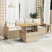 vidaXL 5 pcs conj. sofás p/ jardim c/ almofadões vime PE/acácia bege