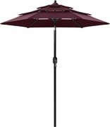 vidaXL Guarda-sol de jardim 3 camadas com poste de alumínio 2 m bordô
