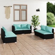 6 pcs conjunto lounge de jardim c/ almofadões vime PE preto