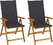 vidaXL Cadeiras jardim reclináveis c/ almofadões 2 pcs acácia maciça