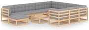 12 pcs conjunto lounge de jardim com almofadões pinho maciço