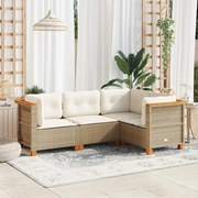 vidaXL 4 pcs conjunto de sofás para jardim c/ almofadões vime PE bege