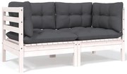 vidaXL Sofá de jardim 2 lugares com almofadões pinho maciço branco