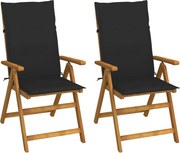 vidaXL Cadeiras jardim reclináveis c/ almofadões 2 pcs acácia maciça