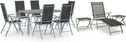 vidaXL 10 pcs conjunto de jantar para jardim preto e prateado