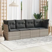 vidaXL 4 pcs conj. sofás jardim c/ almofadões vime PE cinzento-claro