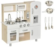 HOMCOM conjunto de brinquedo de cozinha para crianças acima de 3 anos inclui acessorios  74x30x81cm Branco | Aosom Portugal