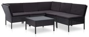 6 pcs conjunto lounge de jardim c/ almofadões vime PE preto