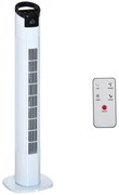 HOMCOM Ventoinha de Coluna 50W com Controlo Remoto 3 Velocidades Ecrã LCD Temporizador 7,5h e Oscilante 70° Ø20x78,5 cm Branco | Aosom Portugal