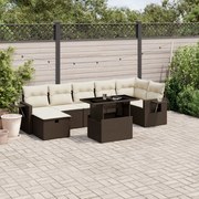 vidaXL 8 pcs conjunto sofás de jardim c/ almofadões vime PE castanho