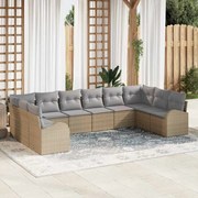 vidaXL Conjunto de Sofá de Jardim com 10 Peças e Almofadas em Rattan Poliéster Bege