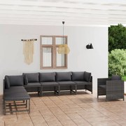 vidaXL 8 pcs conjunto lounge de jardim c/ almofadões vime PE cinzento