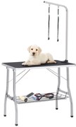 vidaXL Mesa de grooming ajustável para cães com 2 laços e cesto