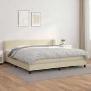 Cama com molas/colchão 200x200 cm couro artificial cor creme