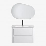Conjunto De Móvel De Casa De Banho Suspenso Em Madeira Com Lavatório Integrado Egerton Branco & Oval Led E Anti-embaciamento 100x80 Cm Riben - Sklum