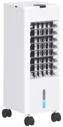 HOMCOM Climatizador  3 em 1 Portátil 60W com 3 Velocidades Temporizador até 12H Depósito de 3,8 L Oscilação de 60º 24x21,5x59 cm Branco