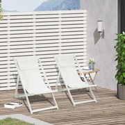 Conjunto de 2 Espreguiçadeiras Dobráveis com Encosto Reclinável em 5 Posições e Apoio para a Cabeça 58x96,5x91,5 cm Branco