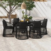 7 pcs conjunto de jantar para jardim com almofadões preto