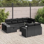vidaXL 11 pcs conjunto sofás de jardim c/ almofadões vime PE preto