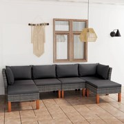 6 pcs conjunto lounge de jardim c/ almofadões vime PE cinzento