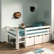 Conjunto Cama alta de Criança PINO 90 x 200 cm + estrado + escada + 3 gavetas Branca