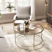 Mesa de centro redonda com superfície de vidro 84 x 84 x 45,5 cm dourada