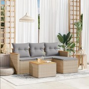 vidaXL 5 pcs conjunto de sofás p/ jardim com almofadões vime PE bege