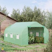 Estufa tipo túnel para jardim, 10,5 m², dimensões: 3,5 m (L) x 3 m (C) x 2 m (A), porta + 6 janelas enroláveis, aço galvanizado, lona de PE de alta de