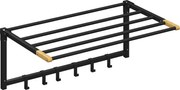 HOMCOM Toalheiro de Parede Dobrável com 5 Barras e 6 Ganchos Suporte para Toalhas para Casa de Banho Dobrável e Compacto 60x32,5x20 cm Preto | Aosom Portugal