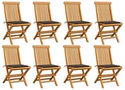 vidaXL Cadeiras de jardim c/ almofadões cinza-acast. 8 pcs teca maciça