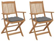 vidaXL Cadeiras de jardim dobráveis c/ almofadões 2 pcs acácia maciça