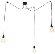 Candeeiro de suspensão industrial preto 3 luzes - Cava