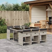vidaXL 7 pcs conj. jantar p/ jardim c/ almofadões vime PE cinza-claro