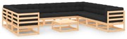 11 pcs conj. lounge jardim c/ almofadões antracite pinho maciço